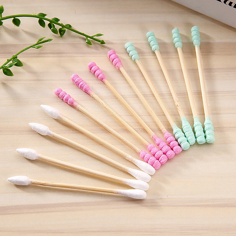 100 Pcs/Pack Pink Double Head Cotton Swab Sticks Female Makeup RemoverCotton Buds Tip For Medical Nose Ears Cleaning