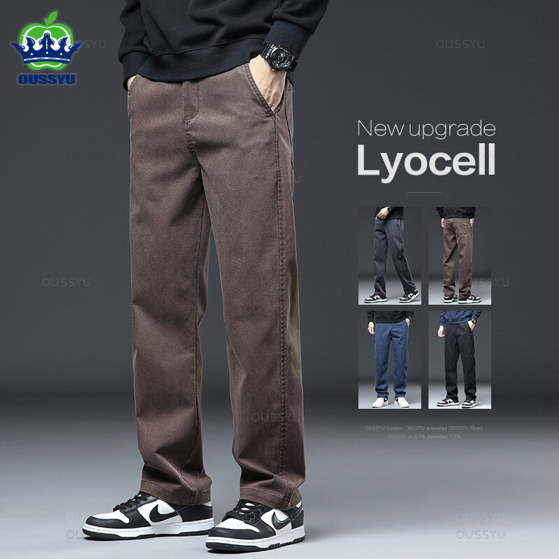 2024 nuovi Jeans in tessuto morbido Lyocell di alta qualità da uomo elastico in vita sciolto dritto quattro stagioni pantaloni in Denim maschile Plus Size 5XL