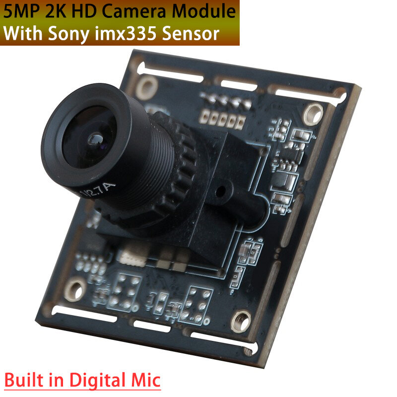 Módulo de Câmera com Microfone para Câmera Lightburn, Plug and Play, CMOS, IMX335, FOV, 100 Graus, USB 2.0, UVC, OTG, 4K, 5MP