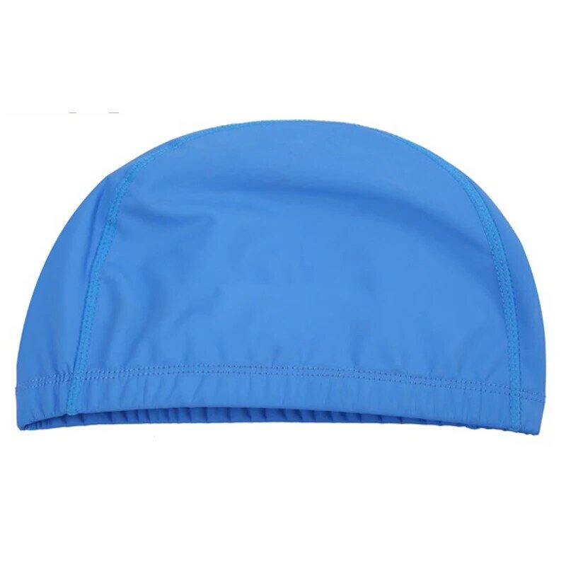 Elastic Waterproof PU Fabric Protect Ears Long Hair Sports Swim Pool Hat Swimming Cap Free size for Men & Women Solid Color