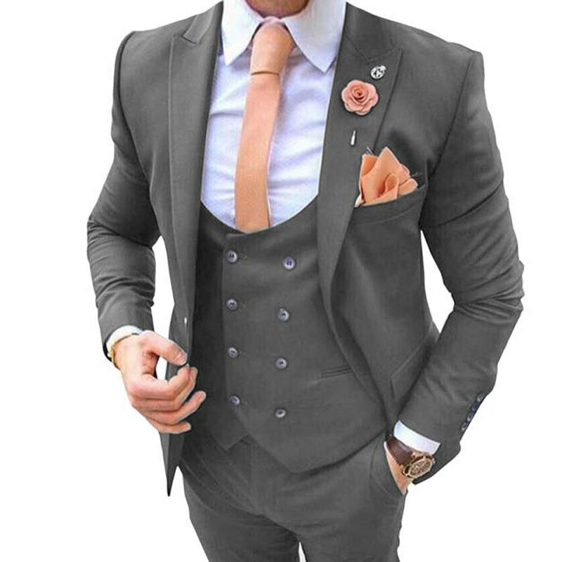 Borgonha Slim Fit 3-Piece Suit Set masculino, casamento, negócios, noivo sking, blazer, ternos de baile, jaqueta, colete, calças