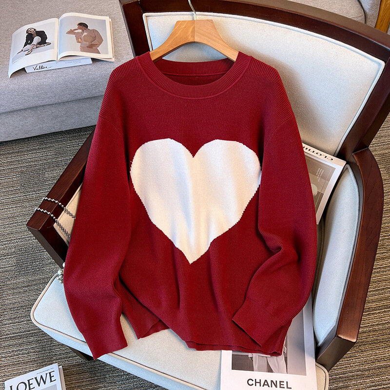 170Kg Plus Size Women's Bust 160 Autumn Winter Loose Pullover Thickened Sweater Knit Black Wine Red 5XL 6XL 7XL 8XL 9XL10XL