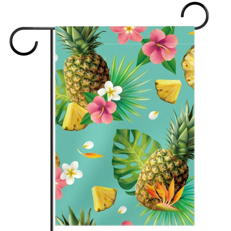Pineapples Garden Flag Tropical Palm Leaves Flowers Yard Flag Colorful Summer Fruit Double Sided Polyester Outdoor Lawn Flags
