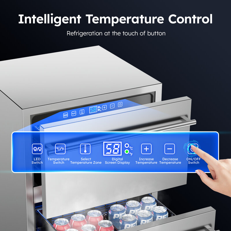 Réfrigérateur sous plan de 24 po, 2 réfrigérateurs à boissons encastrés avec écran tactile, 5.3 pi cu Réfrigérateur sous comptoir,