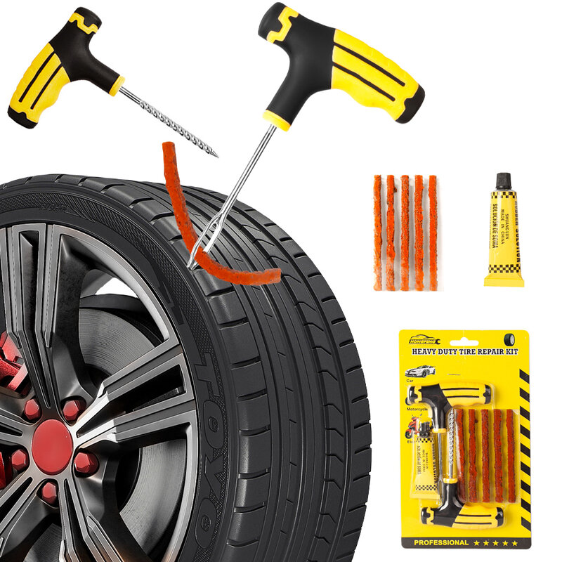 Car Tire Repair Tool Kit com tiras de borracha, Tubeless Tire Studding Tool, Puncture Plug, Garage Tools for Motorcycle Trucks