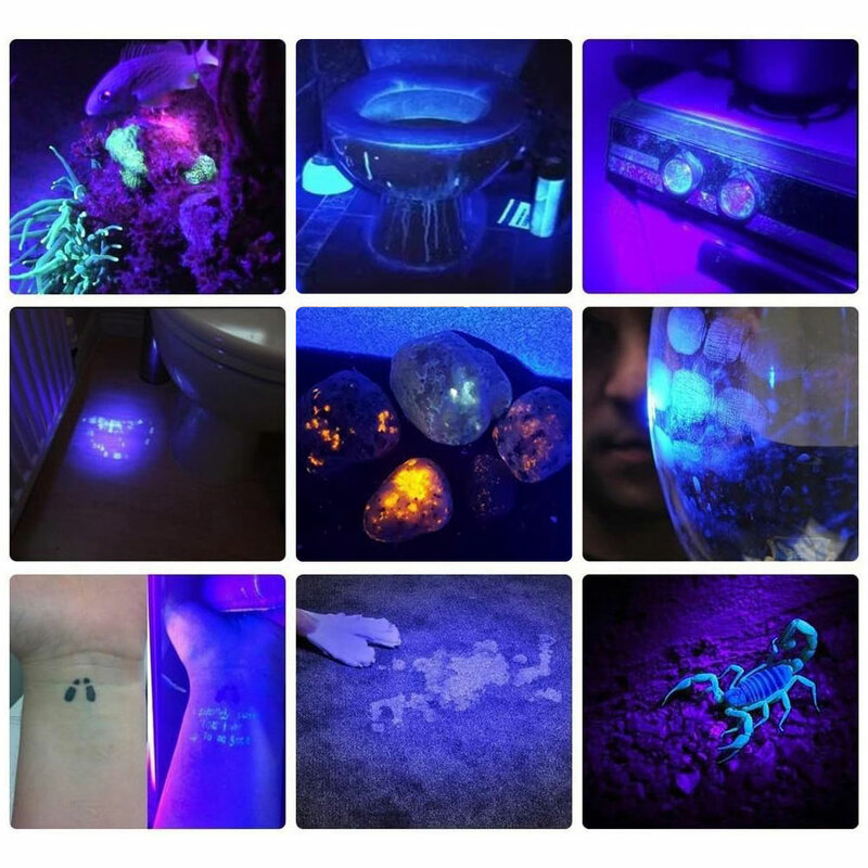 Senter Mini LED UV 365nm + 395nm + kuning + putih + biru lampu senter LED memeriksa USB senter isi ulang untuk perhiasan zamrud permata Amber