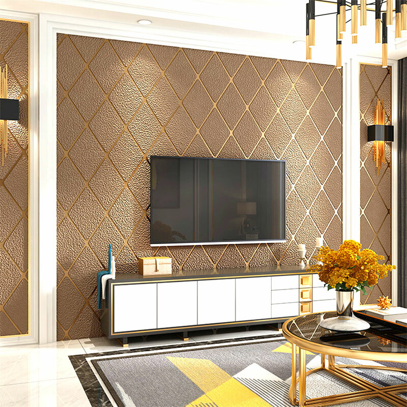 Wallpaper kulit rusa imitasi minimalis Modern Wallpaper kotak besar kamar tidur ruang tamu kertas dinding dekoratif kualitas tinggi 3D