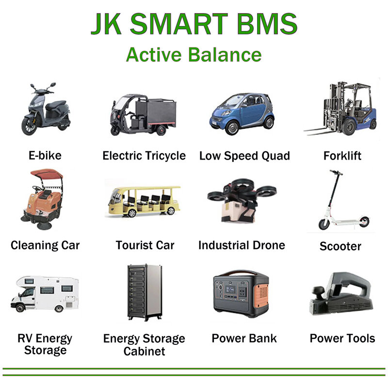 JK BMS Smart 2A Active Balance JK-B2A8S20P Lifepo4 Battery 4S 12V 5S 6S 7S 8S 24V 200A 18650 Li-ion Bluetooth LCD Camping Ebike