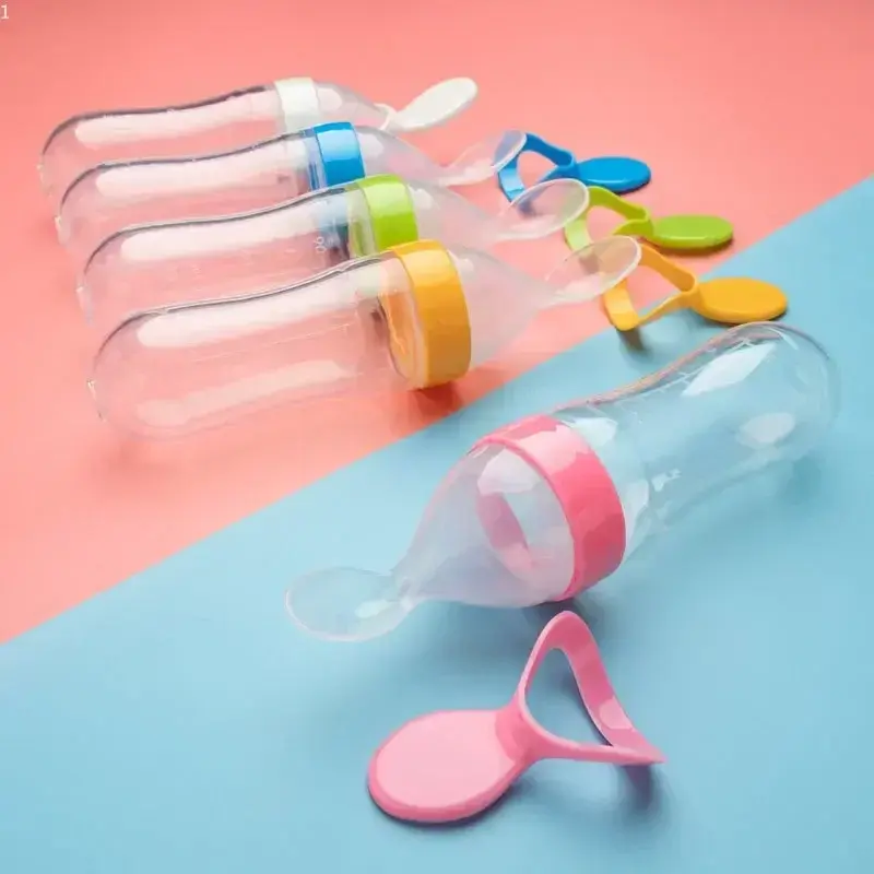 Meremas botol makan silikon latihan bayi baru lahir, sendok sereal makanan suplemen sendok makan aman berguna peralatan makan untuk anak-anak