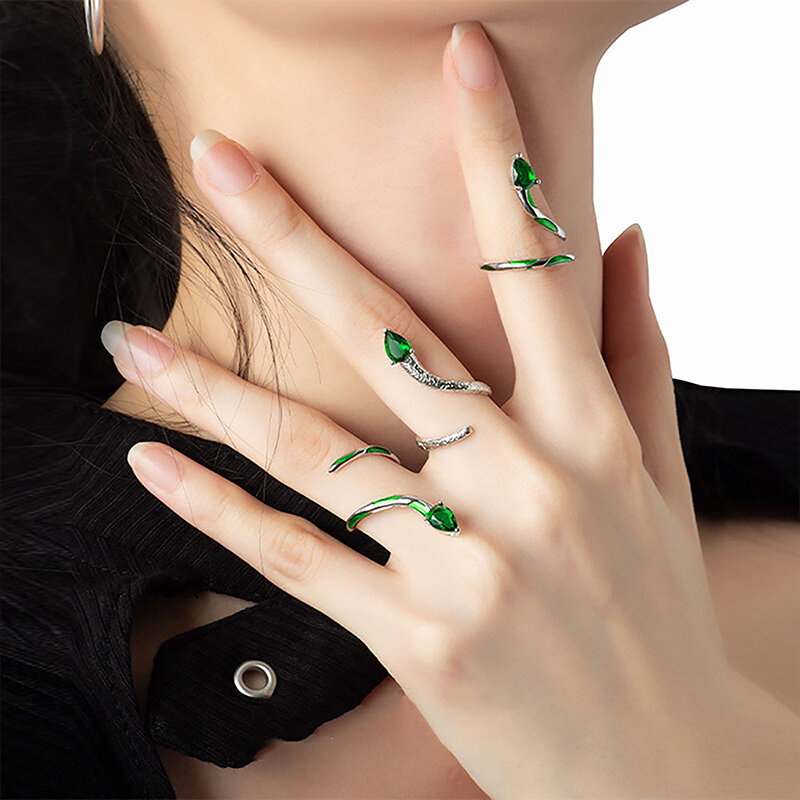 Exquisite Green Snake Ring Women's Personality Fashion Temperament Open Ring Gift