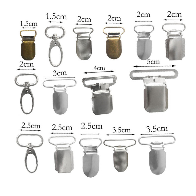 10pcs/lot Suspender Clips Lead Metal Baby Holder Soother Hook 1.5cm 2cm 2.5cm 3cm 3.5cm 4cm 5cm For Braces Suspenders