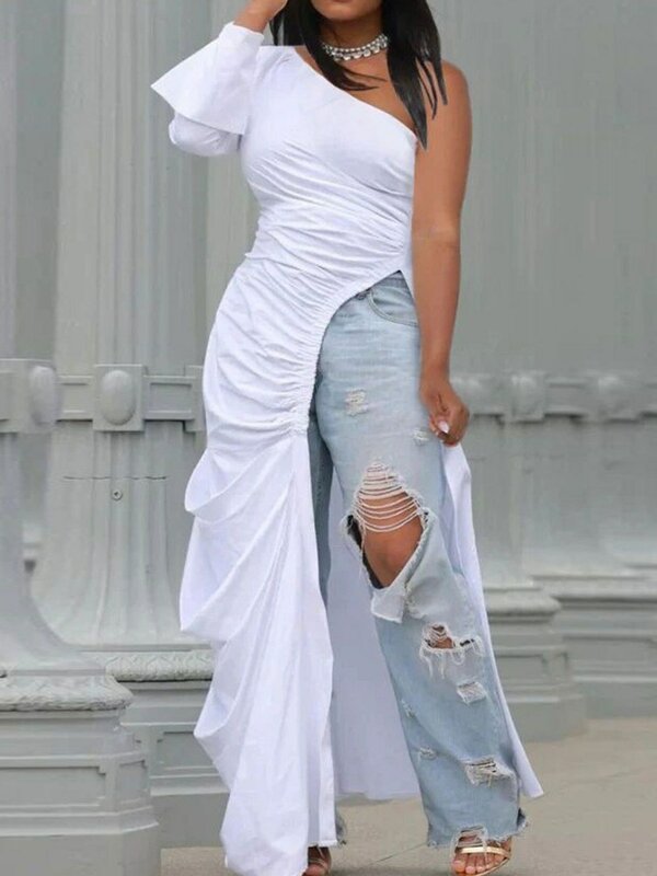 LW Plus Size Spring Solid Asymmetrical Side Split Stretchy Draped Dress Sexy Plain Party Female Vestidos Maxi Dress