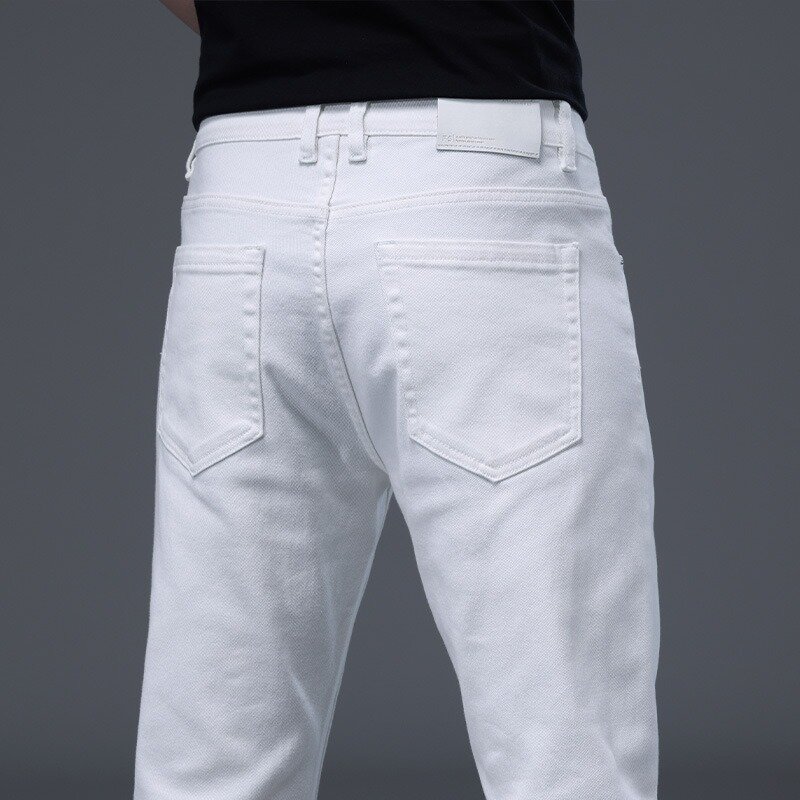 Zomer Witte Jeans Mannen Dun Plus Maat 38 40 Rechte Elastische Katoenen Lichtgewicht Fit Man Gespannen Denim Broek Cowboybroek
