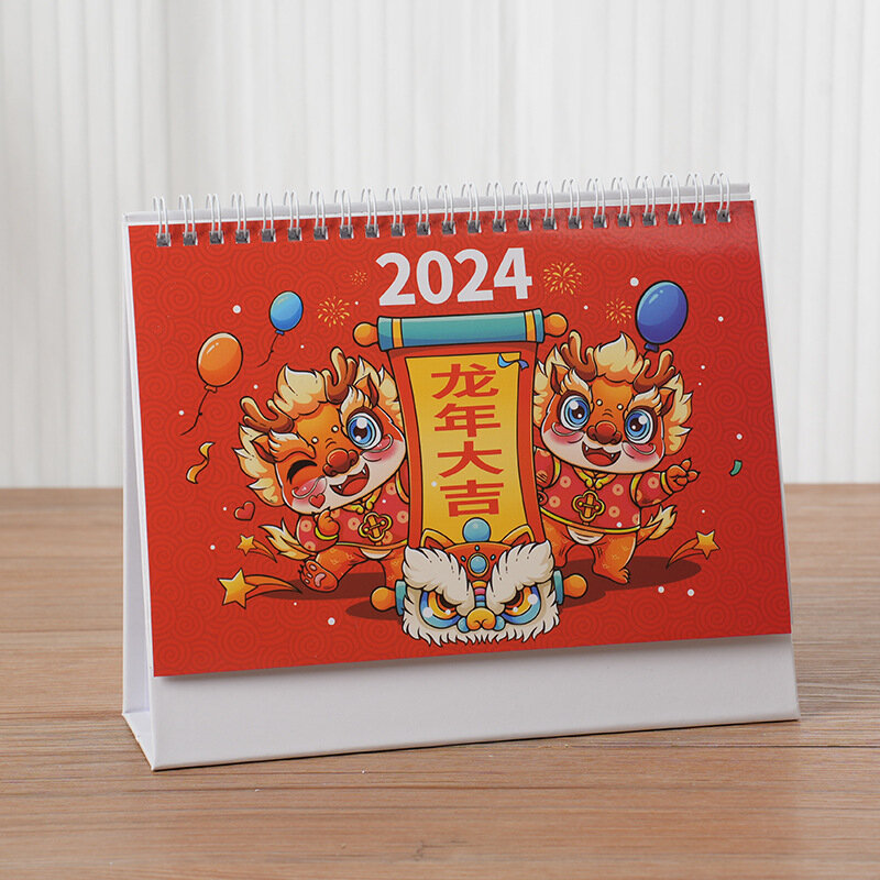 Chinese Dragon Calendar Table Desk, Calendário Flip Coil em pé, Planejador familiar, Listas, Decoração para casa, 2024