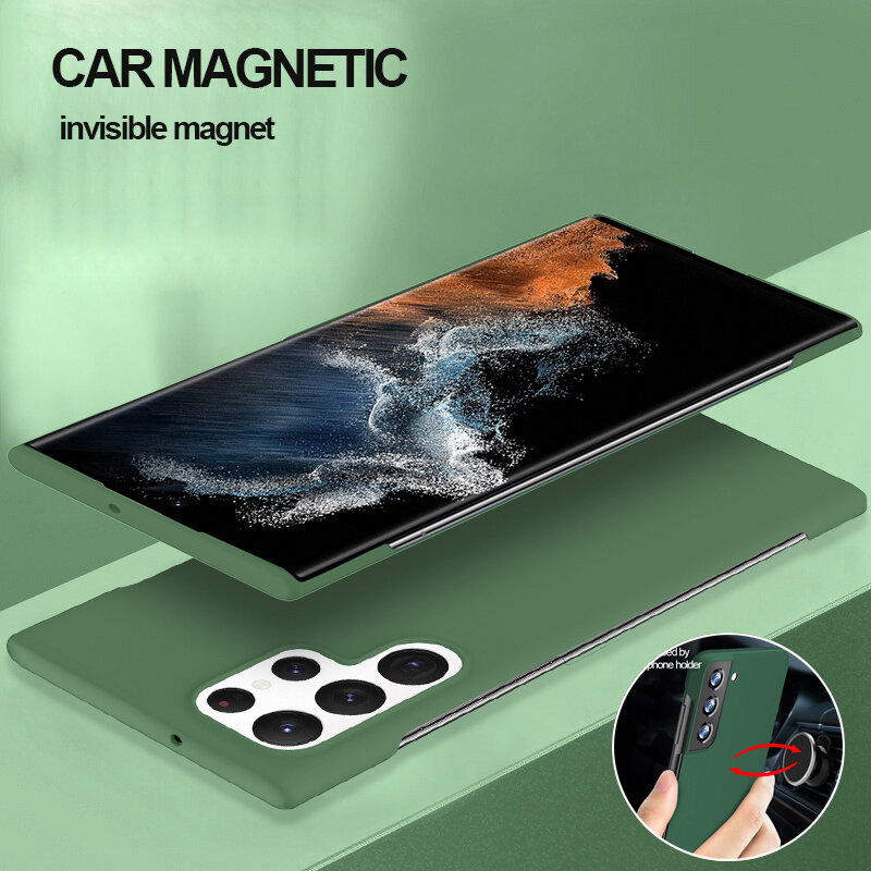 S22 S23 Ultra 5G Casing Ultra Tipis Tanpa Bingkai Magnetik Tempat Mobil Casing Keras untuk Samsung Galaxy S 22 Ultra S 23 Plus S22 Penutup Matte