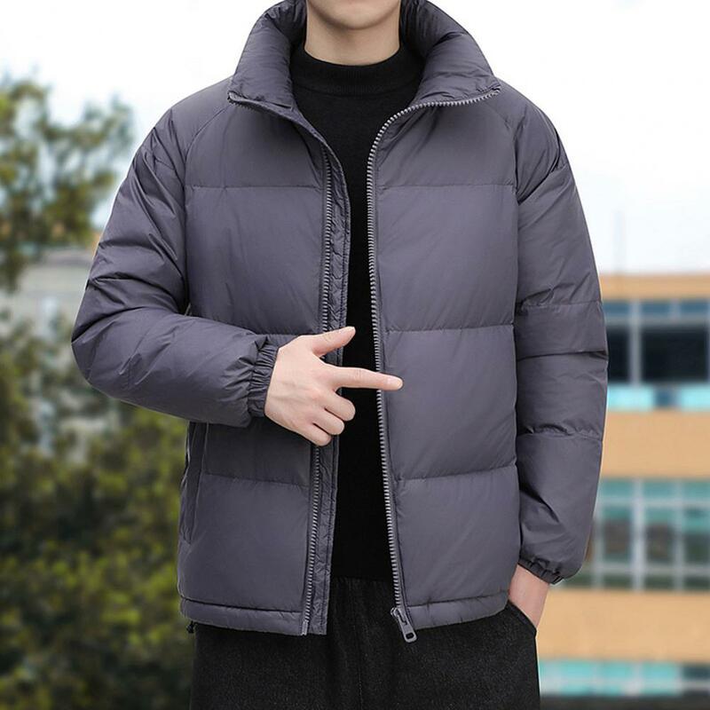 Jaqueta masculina acolchoada de algodão, casaco com zíper, gola alta, acolchoada espessa, retenção de calor, inverno frio