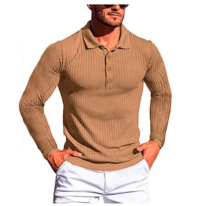 Nova primavera masculina camisa polo elástico listrado fitness t-shirts masculino ajuste fino turn-down collar mangas compridas camisetas sportwear my912