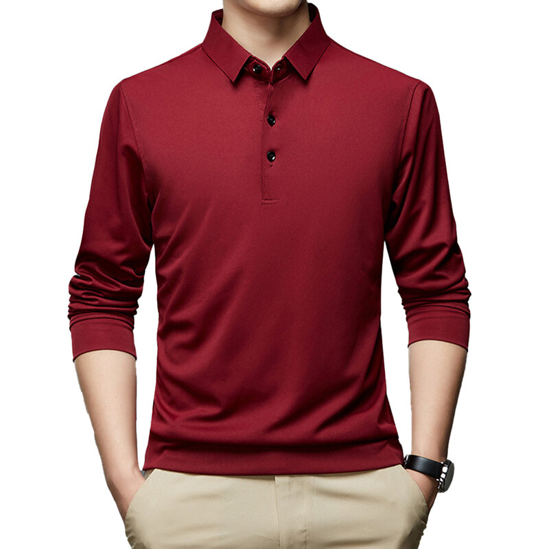 Heren Slim Fit Overhemd Blouse Zakelijke Formele Tops Met Knoopkraag Lange Mouw T-Shirt Wijn Rood/Donkergroen