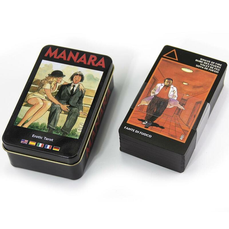 Manara Tarot Deck en una caja de hojalata, borde dorado para tarjeta de juego de adivinación