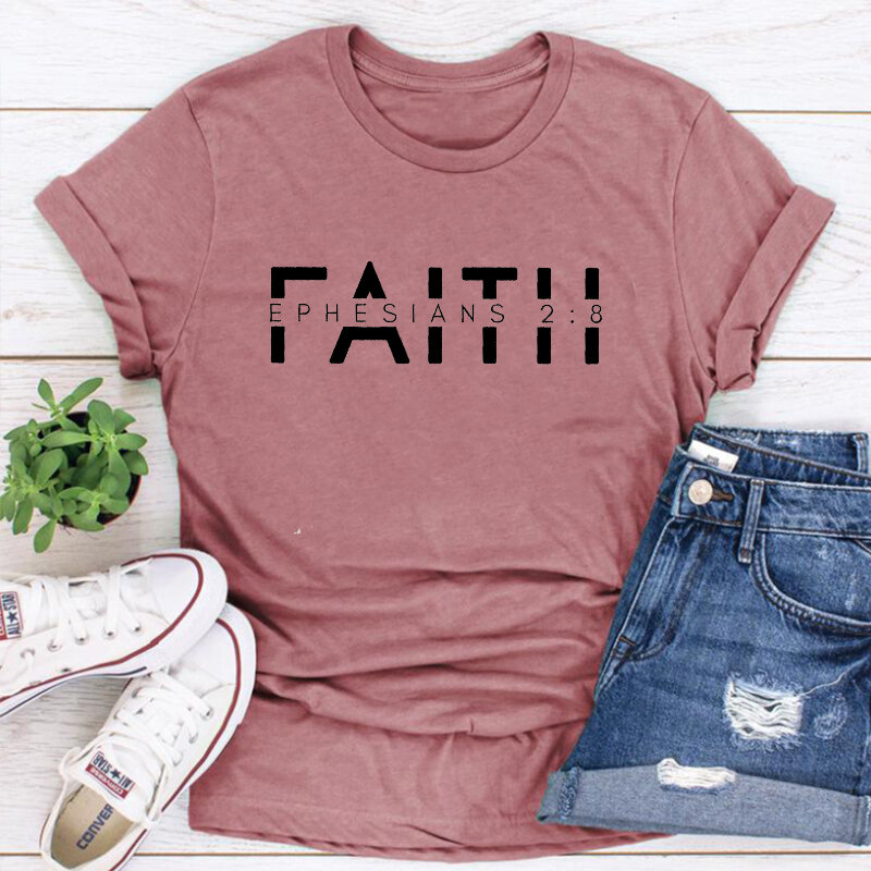 T-shirt cristã elegante para mulheres, roupas vintage da fé, tops religiosos Harajuku, vale a coisa, roupas do verso da Bíblia