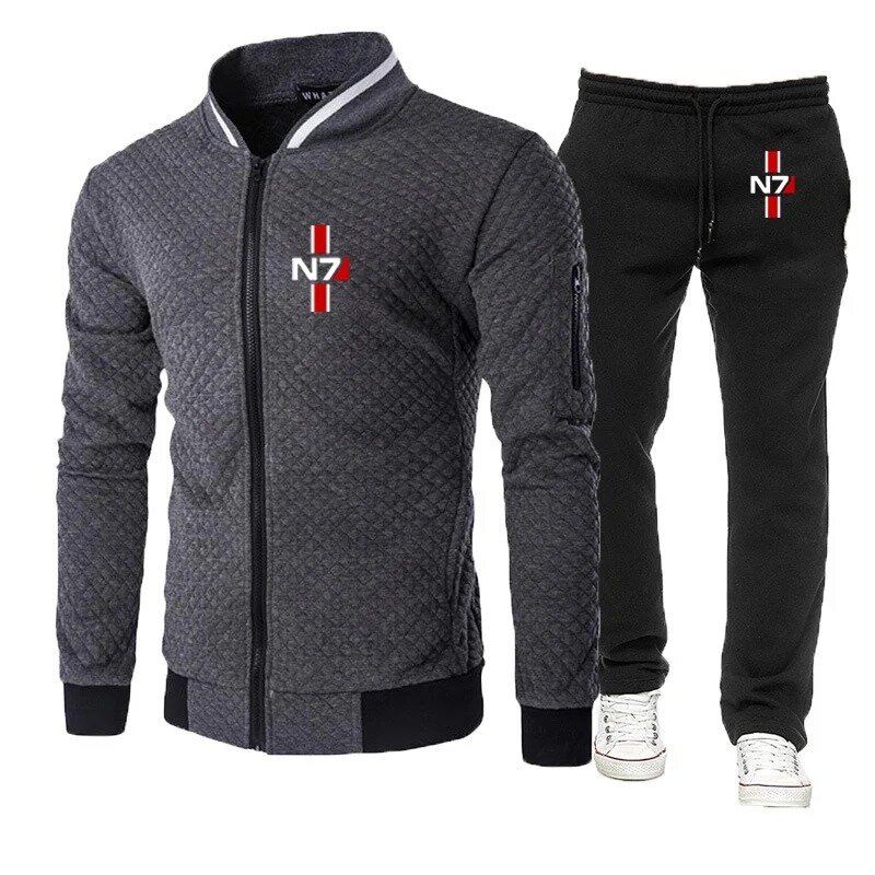 N7 popular effect men's spring and autumn zipper round neck sportswear jacket+trousers new slim suit