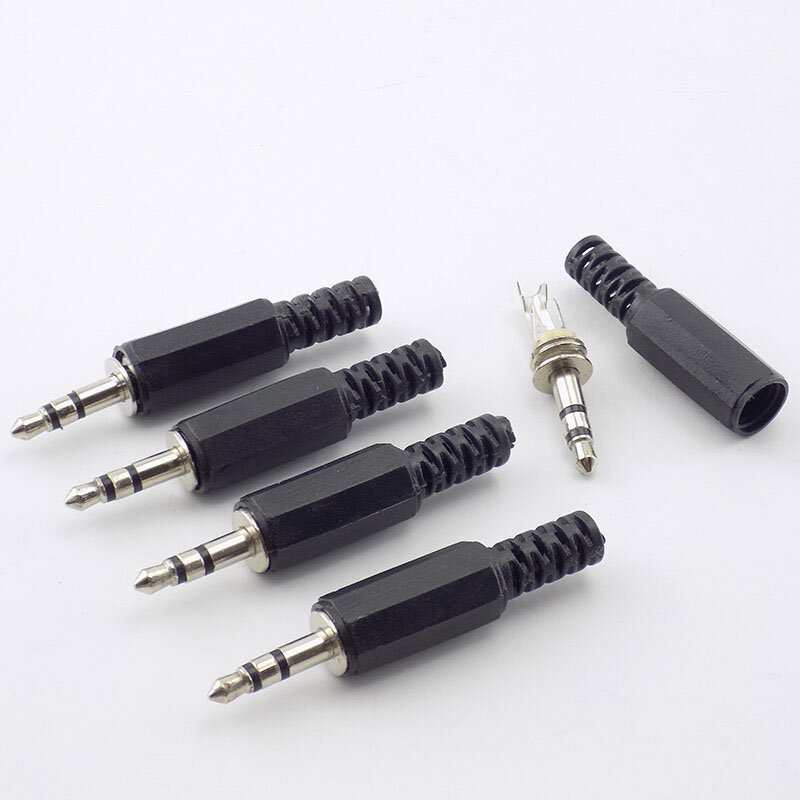 Áudio macho Plug Jack adaptador, conector estéreo mono, conector de fone de ouvido, preto, 3,5mm, 1/8 ", 2, 5, 10 Pcs, 2, 3, 4 Pólo