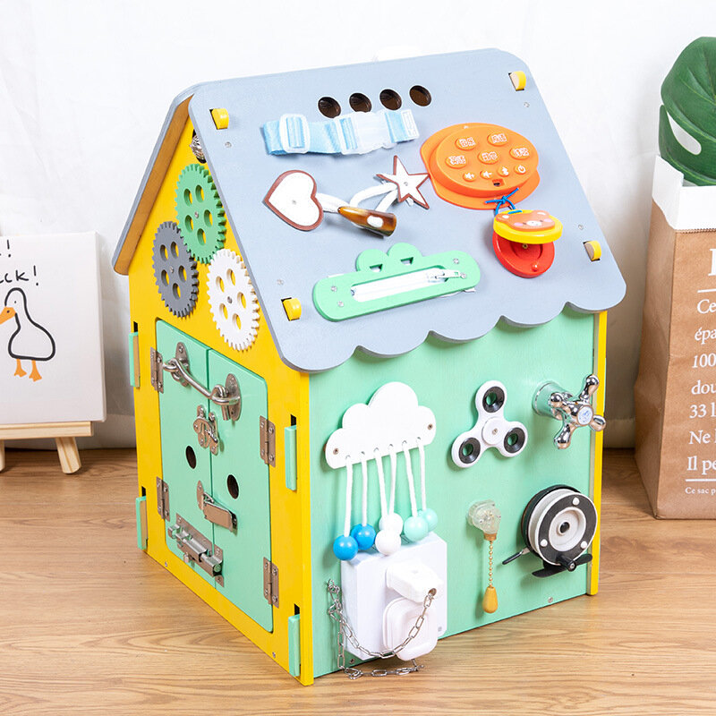 Nowy drewniany zajęty deska dom pomoce dydaktyczne Montessori dla dzieci 1-2 lat dziecko domowe DIY wczesna edukacja edukacyjne zabawki