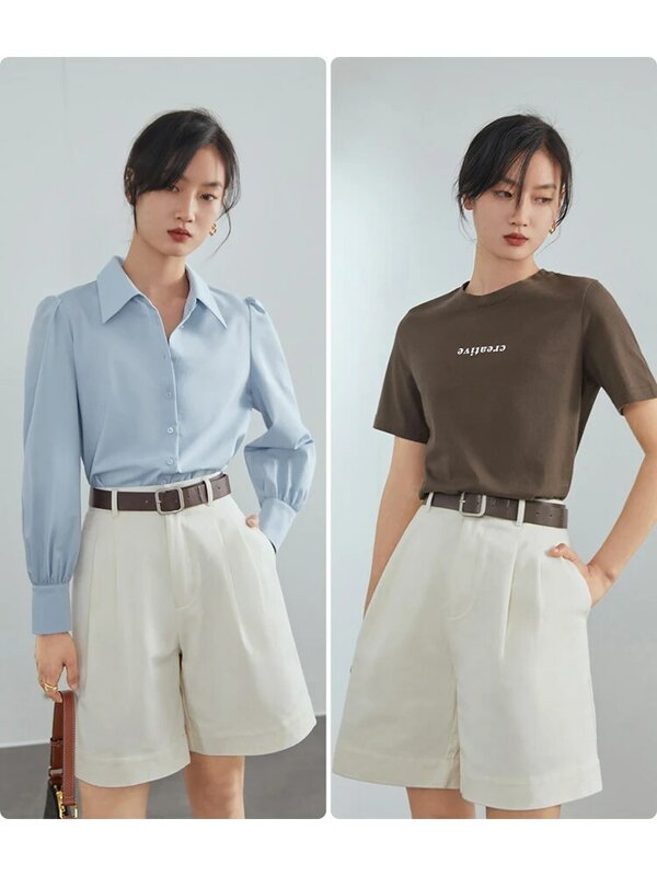 FSLE-Short en jean blanc pour femme, 100% coton, décontracté, sexy, taille haute, vintage, ceinture, été, 2023