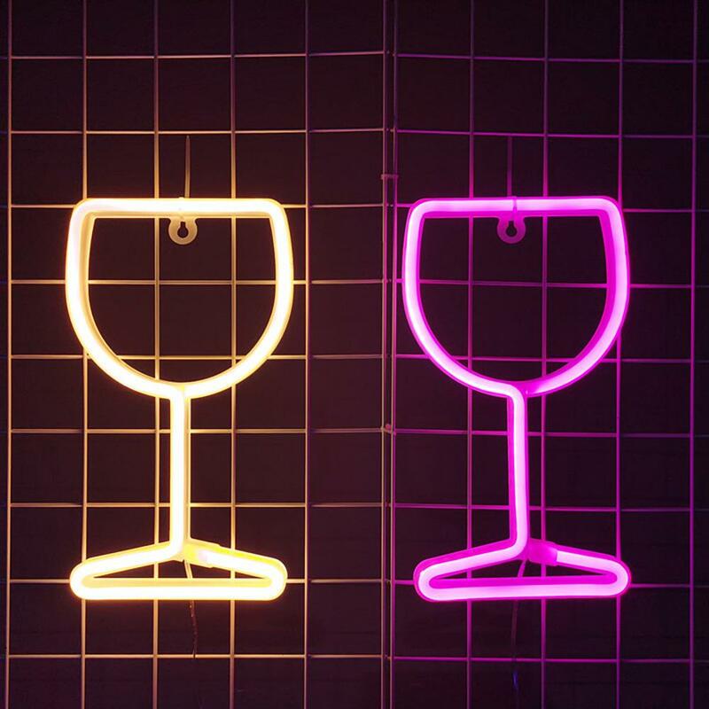 โคมไฟตั้งโต๊ะตกแต่งแบบนีออนไฟสร้างสรรค์แก้วไวน์ไฟนีออนโคมไฟตกแต่งแบบไม่ส่องแสง