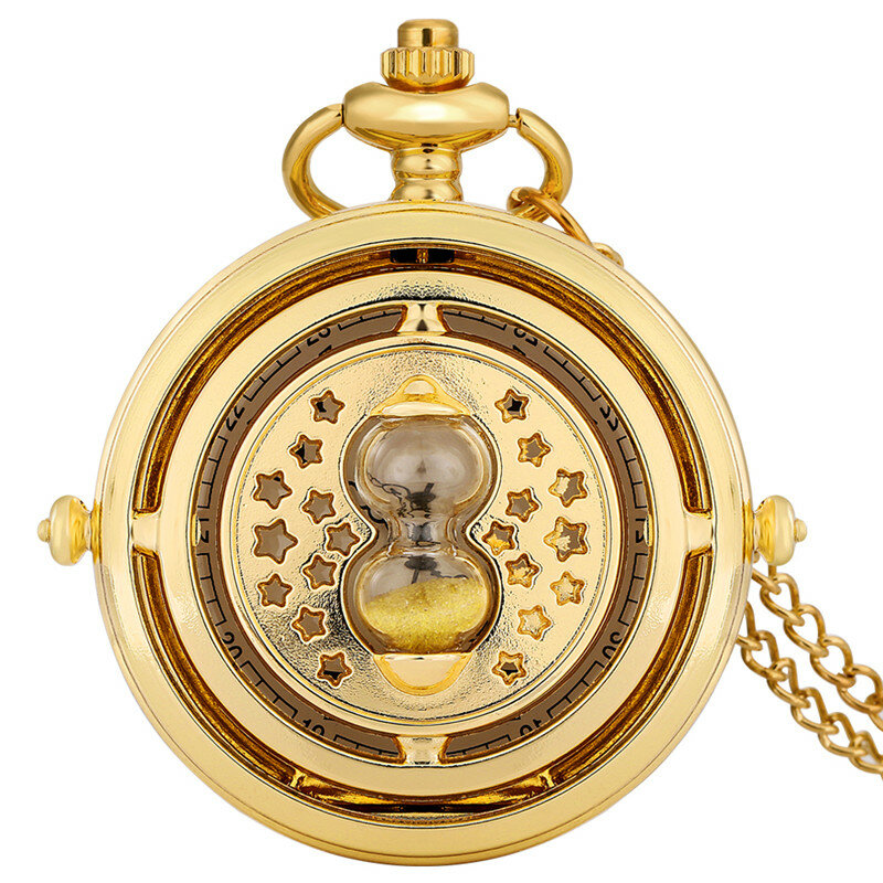 Luxe Gouden Kleur Zandglas Ontwerp Unisex Quartz Analoog Zakhorloge Fob Ketting Arabisch Nummer Uurwerk Reloj De Bolsillo