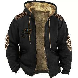 남성용 겨울 파카 긴팔 블랙 코트, 블랙 컬러 블록 아이 프린트, 따뜻한 재킷, 두꺼운 의류, 겉옷