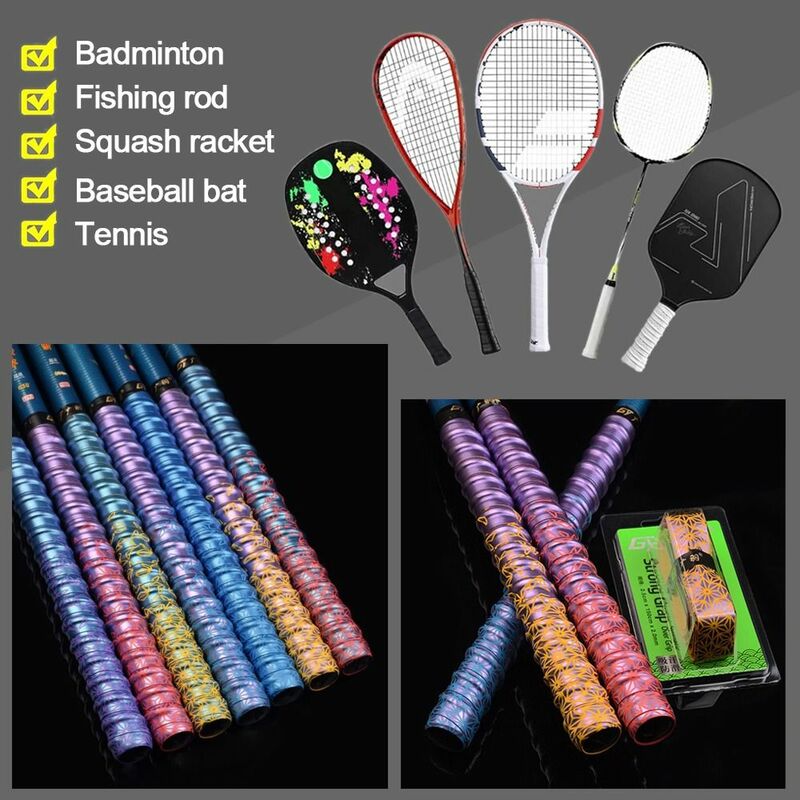 Fita anti-derrapante suor Wraps, Gradiente colorido, Sweatband engrossado, Raquete Badminton, Tênis Raquete Grip Wraps, Vara de pesca, Esporte