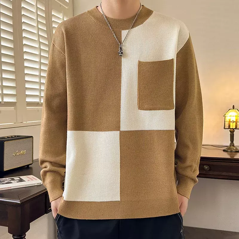 2023 남성용 루즈 레저 올매치 스웨터, 십대 컬러 매칭 스웨터, 신상