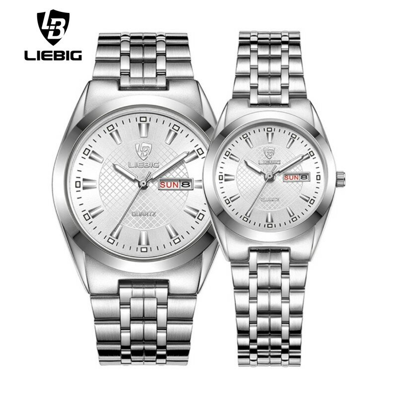 LIEBIG Brand Luxury Golden Lovers Watches For Men Women Female Male Quartz Wristwatch Date Week 3Bar Waterproof Clock L1020