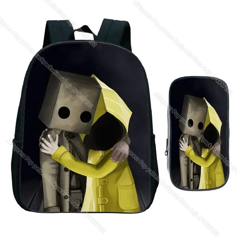 Mochila Little Nightmares Game para crianças, mochila ao ar livre para meninos e meninas, sacos de ombro para jardim de infância, sacos de presente para crianças, 2PCs