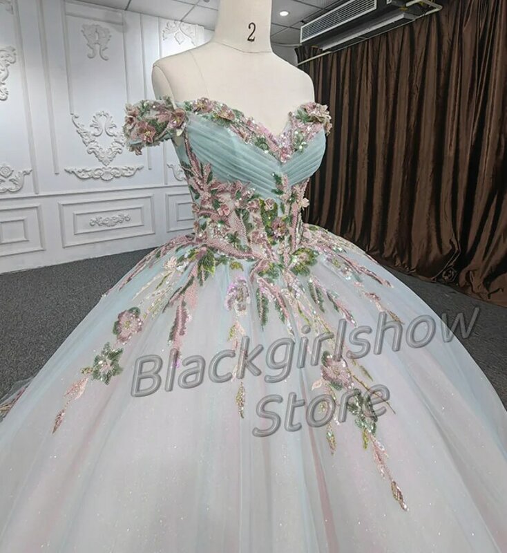 Vestido de quinceañera blanco, traje elegante con apliques de cristal, bordado de flores, diseño de tul, 2024