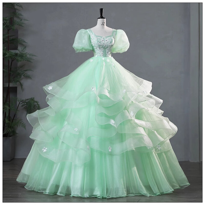 Многослойные платья с оборками для Quinceanera 2024, кружевное платье с аппликацией и бусинами, искусственное платье для выпускного вечера, халаты 15 лет