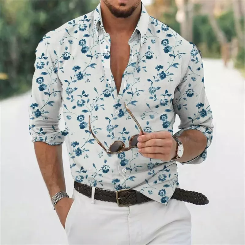 Fashion Men's Shirt Floral Rose High Quality Soft Comfortable 2023 New Hot Selling European Size Men's Lapel Tops Decoration