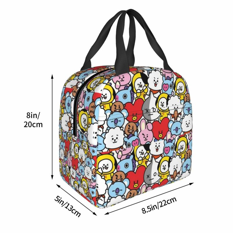 Korea Kpop Cartoon Insulated Lunch Bag Portable Music Lunch Container Cooler Bag Tote Lunch Box College Outdoor Men Women