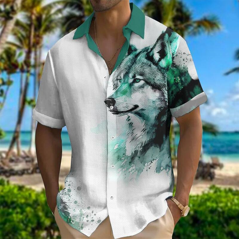 Summer Classic Style Lion Hawaiian Flower maschio Social Retro Casual Slim Fit Dress Shirt camicetta Floral Men 3d Print Loose Camisas