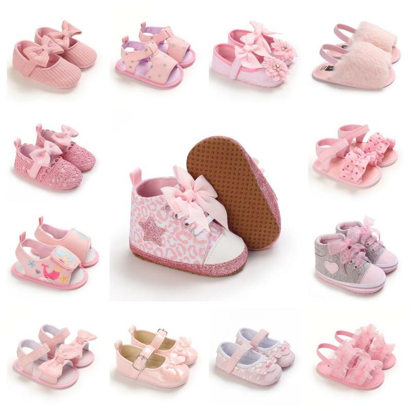 Туфли для новорожденных, нескользящая ткань, плоская подошва, элегантные дышащие, Повседневная прогулочная обувь, розовые
