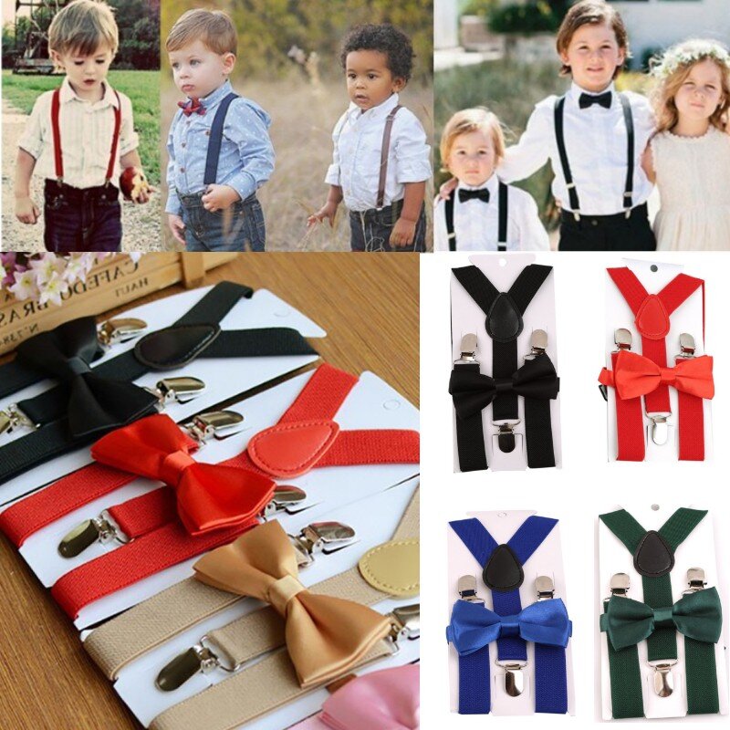 เด็ก Elastic Suspenders Bow Tie ชุดจับคู่ Tuxedo ชุด Unisex เด็กผู้หญิง Bowtie งานแต่งงานเครื่องแต่งกายปรับ Y-Back Brace เข็มขัด