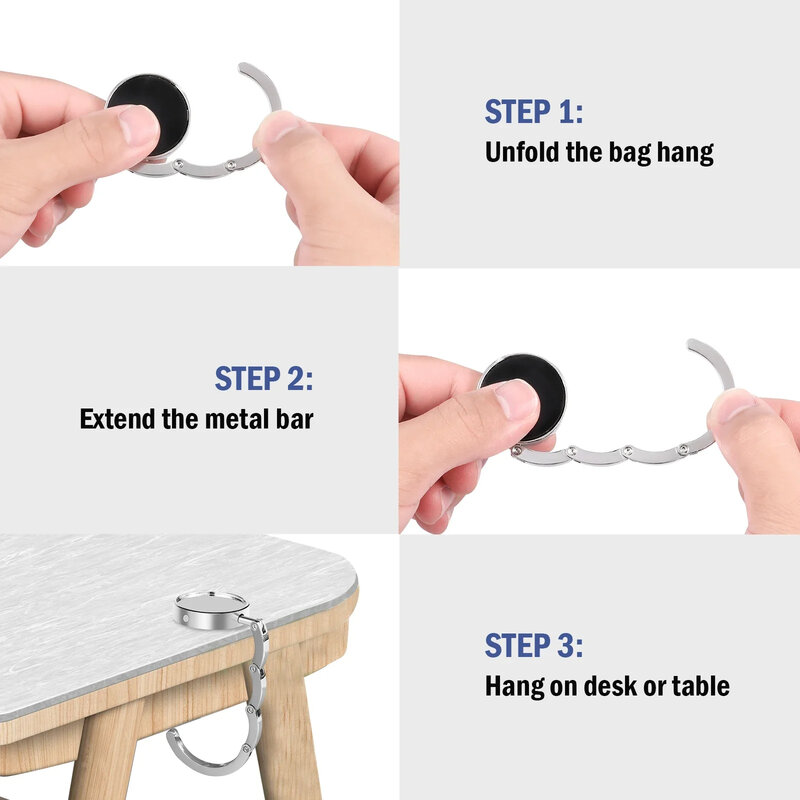 4Pcs Folding Handbag Hangers for Tables Portable Metal Hanging Non-Slip Multipurpose Bag Hooks Key Ring Rack for Outdoor Storage