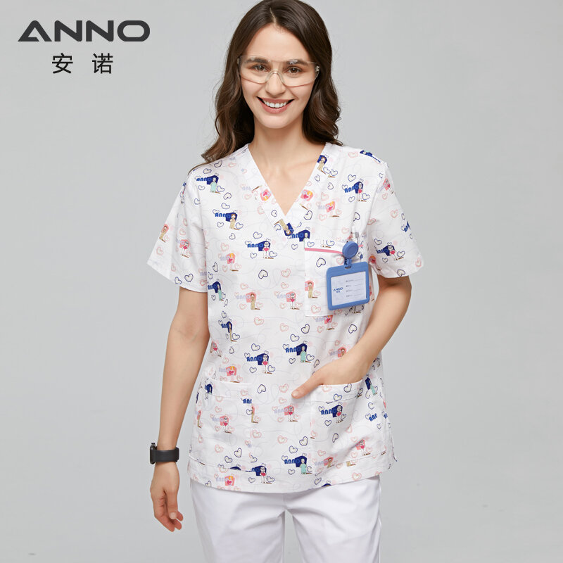 ANNO โรงพยาบาล Medical Scrubs ชุดชุดพยาบาลสำหรับ Uisex ทันตกรรมคลินิกพยาบาลขัดสปาเครื่องแบบสั้นหรือยาวแขน
