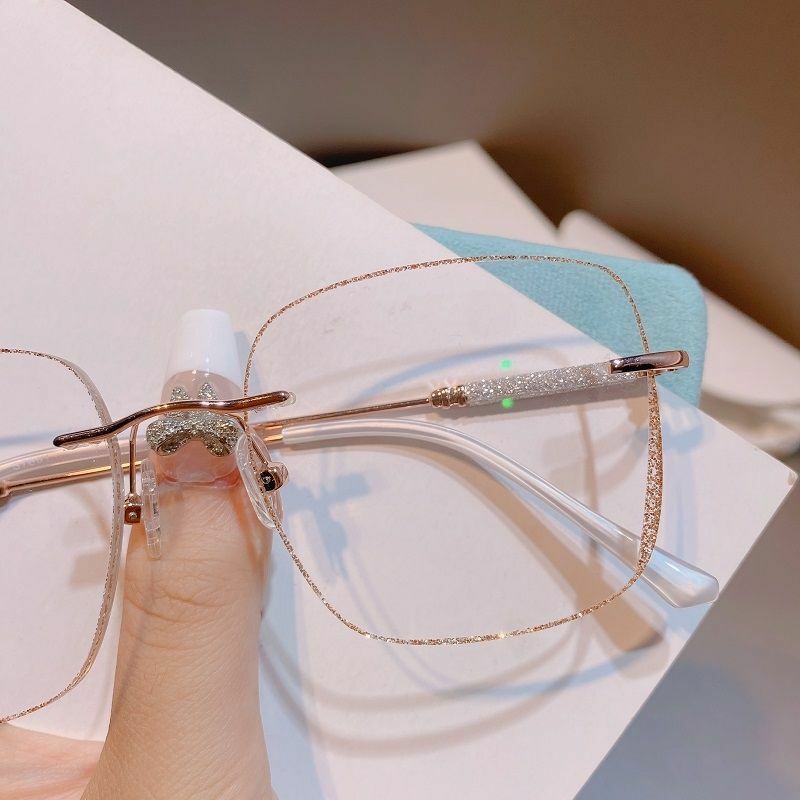 رائعة الماس إطارات نظارات بصر RX وصفة طبية مكافحة أزرق فاتح المرأة قصر النظر نظارات 0-0.5-1.0-1.5-2.0-5.5-6.0