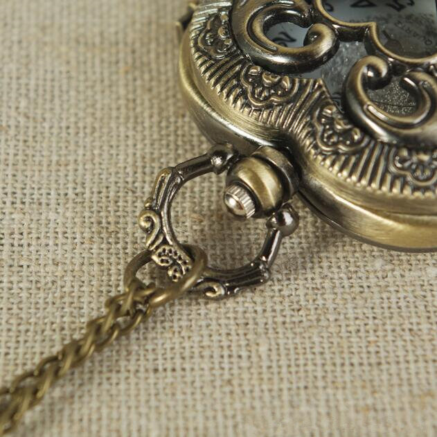 Vintage Bronze Herzform Design Anhänger Quarz Taschenuhr mit Halskette Kette Freizeit Herren Geschenk uhr Zubehör