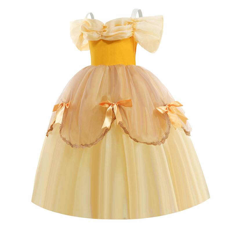 3-10 lat odzież dziecięca dziewczynka bez rękawów żółty puszysta sukienka Halloween boże narodzenie do odgrywania ról sukienka noworoczny prezent