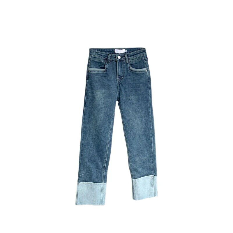 Сращивающиеся маленькие прямые джинсы, женские узкие Стрейчевые сетчатые красные брюки с высокой талией и цветными ударными девять минут, летние брюки для сигарет