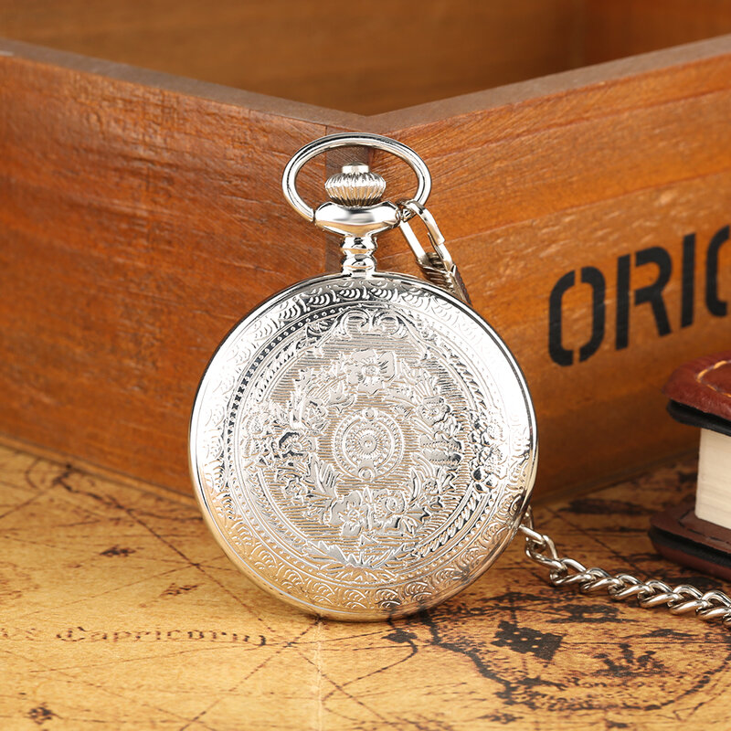 Quartzo relógio de bolso com algarismos romanos, prata elegante, corrente relógio pendente, vintage presente relógio relógio relógio, para o meu filho