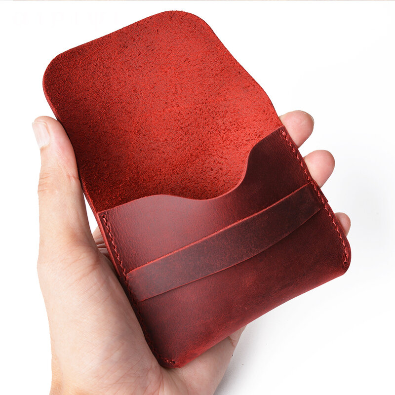 Porte-cartes en cuir véritable simple, mini sac à main créatif rétro décontracté, portefeuille en cuir de vachette première couche, petit rangement